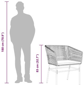 Conjunto de jantar jardim 7 peças almofadas vidro vime PE preto