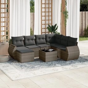 vidaXL 8 pcs conjunto sofás de jardim c/ almofadões vime PE cinzento