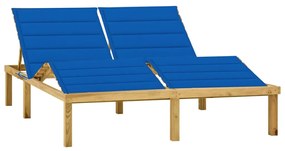 vidaXL Espreguiçadeira dupla c/ almofadões azul real pinho impregnado