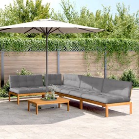 vidaXL 5 pcs móveis de paletes p/ jardim com almofadões acácia maciça
