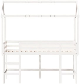 Cama alta c/ escada e telhado 80x200 cm pinho maciço branco