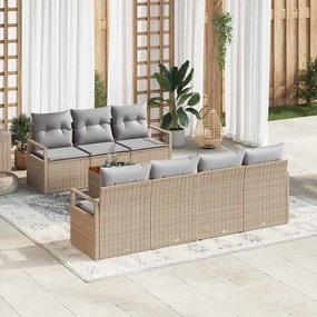 Conjunto de Sofás de Jardim de 8 Peças com Almofadas Bege Rattan Poliéster Acácia