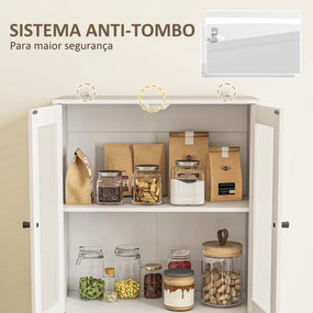 Armário de Cozinha Alto Móvel Auxiliar de Cozinha com 4 Portas de Vidro 2 Gavetas Prateleiras Ajustáveis 59x30x170 cm, Branco