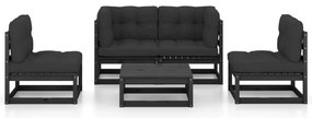 5 pcs conjunto longue de jardim c/ almofadões pinho maciço