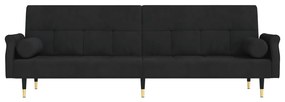 Sofá-Cama Sarah de 3 Lugares em Veludo - Preto - Design Moderno