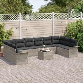 Conjunto de Sofá Modular de 11 Peças com Almofadas Cinza Rattan Sintét
