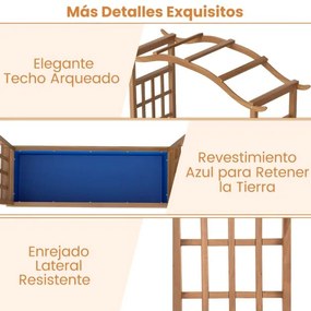 Floreira elevada com treliça 110 x 40 x 124 cm de madeira maciça com teto suspenso 2 treliças laterais Vaso inferior natural