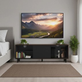 Móvel de TV moderno 140 x 39 x 45 cm, montagem rápida sem ferramentas com vidro estriado castanho-preto