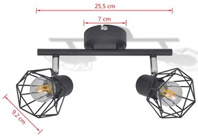 Candeeiro estilo industrial com 2 lâmpadas de filamento LED preto
