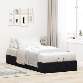 Otomano Bed Frame No Colchão Preto 90x200 cm Veludo