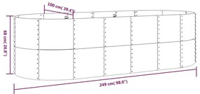 Canteiro elevado jardim 249x100x68 aço revestido a pó antracite