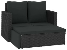 vidaXL 2 pcs conjunto lounge de jardim c/ almofadões vime PE preto