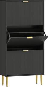 HOMCOM Móvel para sapatos 18 pares com 3 gavetas rebatíveis, portas caneladas e prateleiras ajustáveis, 60x24x128cm, preto | Aosom Portugal