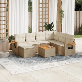 8 pcs conjunto de sofás p/ jardim com almofadões vime PE bege