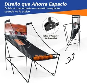 Jogo Arcade de Basquetebol Dobrável Máquina de Cesto de Basquetebol para Crianças com 8 Modos Marcador Eletrónico e Efeitos Sonoros Jogo Preto