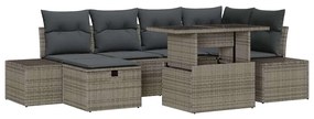 Conjunto de sofá de jardim 7 peças com almofadas cinzas em rattan sint