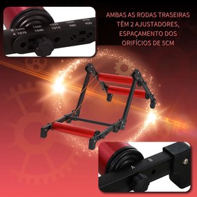 HOMCOM Rolos de bicicleta Treinamento Interno Rolo dobrável ajustável para ciclismo com pedal Esteira transportadora Suporta até 150 kg 146x55x10.5 cm Vermelho e preto