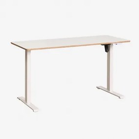 Escrivaninha Elevatória Elétrica Retangular Com Função De Memória Em Madeira E Ferro Serpi Branco & Madeira Branca & ↔︎ 140 Cm - Sklum