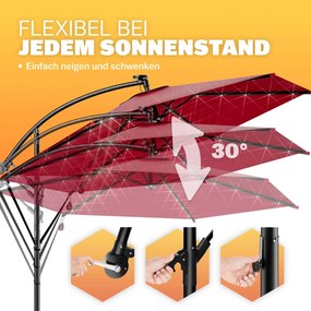 Guarda-sol solar cantilever LED Haiti Ø300cm Proteção UV 80+ vermelho