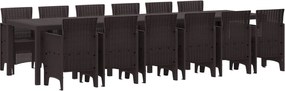 vidaXL Conjunto de Jantar para Jardim 13 pcs Castanho Rattan Polt