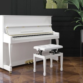 Banco de piano, banco de teclado com altura ajustável em madeira maciça, assento estofado, 64 x 35 x 45-55 cm, branco