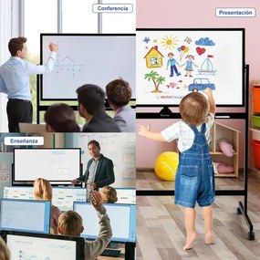 Quadro branco magnético de dupla face móvel Quadro de apagar a seco ajustável com 6 marcadores Apagador para escritório Escola 120 x 60 cm Preto
