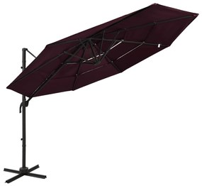 vidaXL Guarda-sol de jardim 4 camadas c/ poste alumínio 3x3 cm bordô