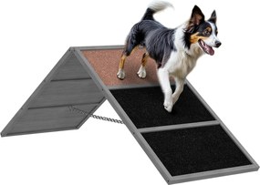 Rampa de agilidade para cães, equipamento de agilidade para cães, estrutura em A, superfície antiderrapante, 173 x 59 x 66 cm, cinzento