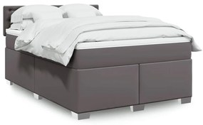 Cama com molas/colchão 140x200 cm couro artificial cinzento
