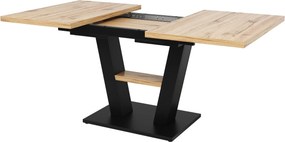 Mesa de jantar extensível com pés em V, MDF e metal, 118-157x70x75 cm, Cor natural