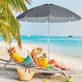 Guarda-sol de praia portátil  178 x 206 cm  com inclinação ajustável e bolsa de transporte para jardim, pátio e exterior Cinzento