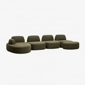 Sofá Modular Chaise Longue Esquerdo De 4 Peças E Puff Estofado Giorgia Tecido Verde Exército - Sklum
