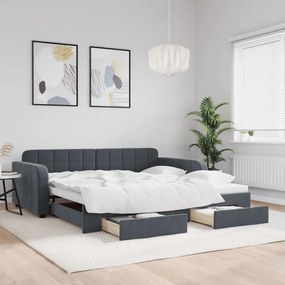 Sofá-cama c/ gavetão e gavetas 100x200cm veludo cinzento-escuro
