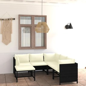 vidaXL 6 pcs conjunto lounge de jardim c/ almofadões vime PE preto