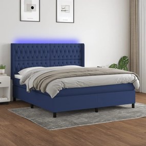 3138571 vidaXL Cama box spring c/ colchão e LED 160x200 cm tecido azul