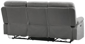 Sofá reclinável de 3 lugares veludo cinzento escuro com LED e entrada USB BERGEN Beliani