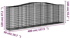 Cestos gabião arqueados 2pcs 400x50x120/140cm ferro galvanizado