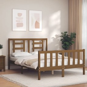 Estrutura de cama dupla pequena 4FT madeira maciça castanho-mel