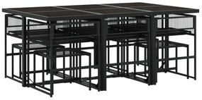 11 pcs conjunto de jantar p/ jardim c/ almofadões vime PE preto