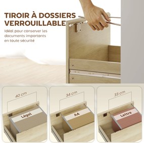 Secretária de computador 126 x 50 x 109 cm com estante de 4 compartimentos e gaveta com fechadura, cor carvalho e branco