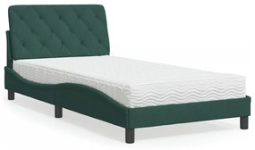 Cama com colchão 100x200 cm veludo verde-escuro