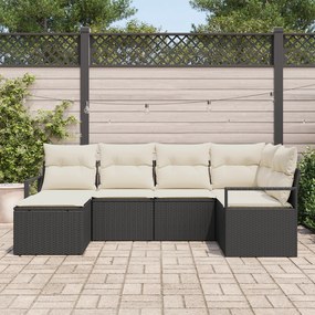 Conjunto de Sofá de Jardim de 6 Peças com Almofadas de Poliratan Preto