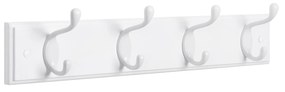 Acessório de parede com 4 ganchos metálicos e base de madeira. | SONGMICS | 40 x 9 x 7 cm | branco | LHR23WT.