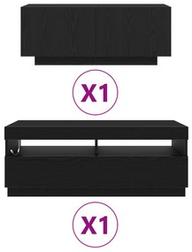 Cabide de TV vidaXL com Luzes LED em Carvalho Preto 200x35x40 cm em Ma