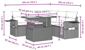 6 pcs conjunto de sofás p/ jardim com almofadões vime PE bege