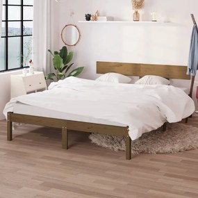 vidaXL Estrutura de cama 140x200 cm pinho maciço castanho mel