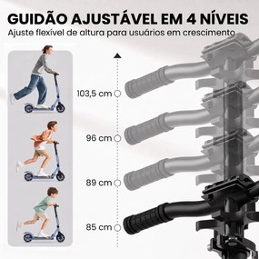 Trotinete Dobrável para Adolescentes e Adultos com Rodas Luminosas Guiador Ajustável Travão Duplo e Suspensão Azul