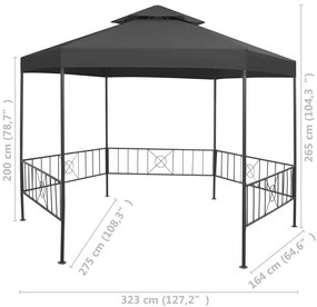 Gazebo de jardim 323x275x265 cm antracite