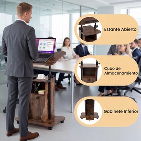 Secretária de Computador Móvel, 55 x 40 x 68,5-91,5 cm, Altura Regulável, Castanho