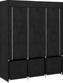 HOMCOM Roupeiro de Tecido com 2 Varões 5 Prateleiras 3 Gavetas Fecho de Correr Estrutura de Aço 125x43x162,5 cm Preto | Aosom Portugal